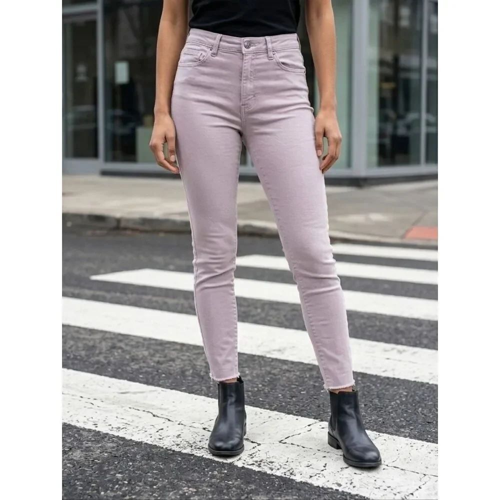 LOFT Modern Skinny Crop Lavender Jeans Stretch Raw Hem Colored Denim Women's 28